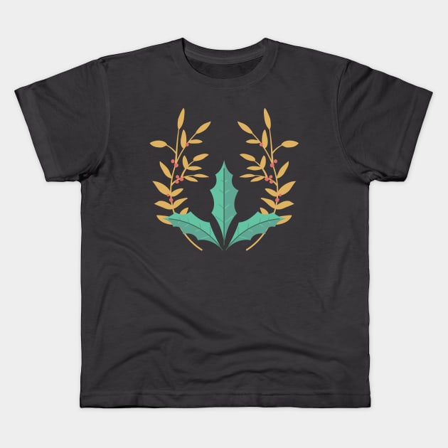 Cute Folk Art Holly Kids T-Shirt by SWON Design